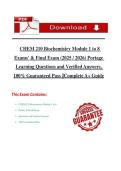 CHEM 210 Biochemistry Module 1 to 8&NewLine;Exams' & Final Exam &lpar;2025 &sol; 2026&rpar; Portage&NewLine;Learning Questions and Verified Answers&comma;&NewLine;100&percnt; Guaranteed Pass &vert;&vert;Complete A&plus; Guide