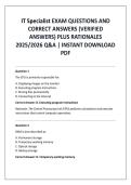 IT Specialist EXAM QUESTIONS AND CORRECT ANSWERS &lpar;VERIFIED ANSWERS&rpar; PLUS RATIONALES 2025&sol;2026 Q&A &vert; INSTANT DOWNLOAD PDF