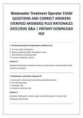 Wastewater Treatment Operator EXAM QUESTIONS AND CORRECT ANSWERS &lpar;VERIFIED ANSWERS&rpar; PLUS RATIONALES 2025&sol;2026 Q&A &vert; INSTANT DOWNLOAD PDF