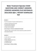 Water Treatment Operator EXAM QUESTIONS AND CORRECT ANSWERS &lpar;VERIFIED ANSWERS&rpar; PLUS RATIONALES 2025&sol;2026 Q&A &vert; INSTANT DOWNLOAD PDF