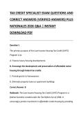 TAX CREDIT SPECIALIST EXAM QUESTIONS AND &NewLine;CORRECT ANSWERS &lpar;VERIFIED ANSWERS&rpar; PLUS &NewLine;RATIONALES 2026 Q&A &vert; INSTANT &NewLine;DOWNLOAD PDF 