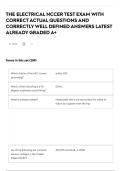 THE ELECTRICAL NCCER TEST EXAM WITH CORRECT ACTUAL QUESTIONS AND CORRECTLY WELL DEFINED ANSWERS LATEST ALREADY GRADED A&plus;