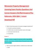Minnesota Property Management &NewLine;Licensing Exam Practice Questions And &NewLine;Correct Answers &lpar;Verified Answers&rpar; Plus &NewLine;Rationales 2026 Q&A &vert; Instant &NewLine;Download Pdf