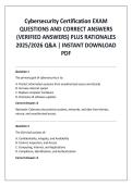Cybersecurity Certification EXAM QUESTIONS AND CORRECT ANSWERS &lpar;VERIFIED ANSWERS&rpar; PLUS RATIONALES 2025&sol;2026 Q&A &vert; INSTANT DOWNLOAD PDF