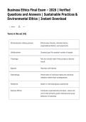 Business Ethics Final Exam Study Guide &vert; Sustainable Practices & Environmental Ethics &vert; Practice Questions & Detailed Answers &vert; 2026 Updated