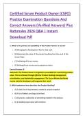 Certified Scrum Product Owner &lpar;CSPO&rpar; &NewLine;Practice Examination Questions And &NewLine;Correct Answers &lpar;Verified Answers&rpar; Plus &NewLine;Rationales 2026 Q&A &vert; Instant &NewLine;Download Pdf