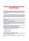 HTH 423- Exam 1 Questions And Answers Verified By Experts