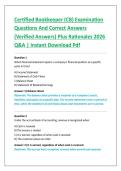 Certified Bookkeeper &lpar;CB&rpar; Examination &NewLine;Questions And Correct Answers &NewLine;&lpar;Verified Answers&rpar; Plus Rationales 2026 &NewLine;Q&A &vert; Instant Download Pdf
