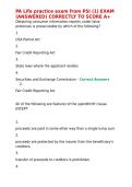PA Life practice exam from PSI &lpar;1&rpar; EXAM &lpar;ANSWERED&rpar; CORRECTLY TO SCORE A&plus;