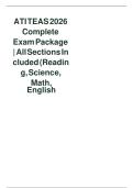 ATI TEAS 2026 Complete Exam Package &vert; All Sections Included &lpar;Reading&comma; Science&comma; Math&comma; English & Language Usage&rpar; &vert; Latest Versions &vert; 100&percnt; Verified Questions & Answers &vert; Pass on First Attempt