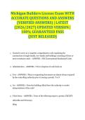 Michigan Builders License Exam WITH ACCURATE QUESTIONS AND ANSWERS &lpar;VERIFIED ANSWERS&rpar; &vert; LATEST &lpar;2026&sol;2027&rpar; UPDATED VERSION &vert; 100&percnt; GUARANTEED PASS &lbrace;JUST RELEASED&rcub;