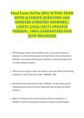 Final Exam DaVita &lpar;RN&rpar; ACTUAL EXAM WITH ACCURATE QUESTIONS AND ANSWERS &lpar;VERIFIED ANSWERS&rpar; &vert; LATEST &lpar;2026&sol;2027&rpar; UPDATED VERSION &vert; 100&percnt; GUARANTEED PASS &lbrace;JUST RELEASED&rcub;