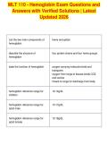 MLT 110 - Hemoglobin Exam Questions and&NewLine;Answers with Verified Solutions &vert; Latest&NewLine;Updated 2026