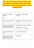 MLT 140&colon; Performance Improvement in the&NewLine;Microbiology Laboratory Exam Questions&NewLine;and Answers with Verified Solutions &vert; Latest&NewLine;Updated 2026