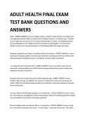 ADULT HEALTH FINAL EXAM TEST BANK QUESTIONS AND &NewLine;ANSWERS