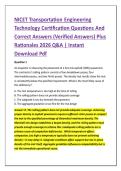NICET Transportation Engineering &NewLine;Technology Certification Questions And &NewLine;Correct Answers &lpar;Verified Answers&rpar; Plus &NewLine;Rationales 2026 Q&A &vert; Instant &NewLine;Download Pdf