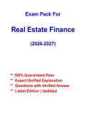Real Estate Finance Exam Pack 2026&ndash;2027 &vert; Practice Questions & Answers &vert; Real Estate Investment Review