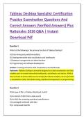 Tableau Desktop Specialist Certification &NewLine;Practice Examination Questions And &NewLine;Correct Answers &lpar;Verified Answers&rpar; Plus &NewLine;Rationales 2026 Q&A &vert; Instant &NewLine;Download Pdf