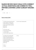 RADON REVIEW QUIZ 3 EXAM WITH CORRECT ACTUAL QUESTIONS AND CORRECTLY WELL DEFINED ANSWERS LATEST ALREADY GRADED A&plus;