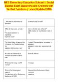 NES Elementary Education Subtest I&colon; Social&NewLine;Studies Exam Questions and Answers with&NewLine;Verified Solutions &vert; Latest Updated 2026