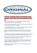 CRITICAL THINKING CLINICAL REASONING PAPER CORRECT EXAM QUESTIONS AND ANSWERS RATE