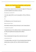 Physics 111 Final Exam Questions and Correct&NewLine;Answers
