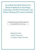 TEST BANK FOR RESEARCH METHODS IN PSYCHOLOGY&colon; EVALUATING A WORLD OF INFORMATION&comma; 4TH EDITION BY BETH MORLING &vert; ALL CHAPTERS &vert; VERIFIED QUESTIONS&comma; CORRECT ANSWERS AND RATIONALES