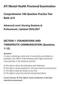 ATI Mental Health Proctored Examination&NewLine;Comprehensive 100-Question Practice Test&NewLine;Bank v2&period;0&NewLine;Advanced Level &vert; Nursing Students &&NewLine;Professionals &vert; Updated 2026&sol;2027