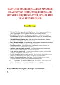 MARYLAND COLLECTION AGENCY MANAGER &NewLine;EXAMINATION COMPLETE QUESTIONS AND &NewLine;DETAILED SOLUTIONS LATEST UPDATE THIS &NewLine;YEAR JUST RELEASED