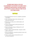 PUERTO RICO REAL ESTATE &NewLine;SALESPERSON LICENSING EXAMINATION &NewLine;COMPLETE QUESTIONS AND DETAILED &NewLine;SOLUTIONS LATEST UPDATE THIS YEAR &NewLine;JUST RELEASED