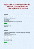 CWB Level 2 Exam Questions and&NewLine;Answers Verified Solutions&NewLine;Latest Update &lpar;2026&sol;2027&rpar;