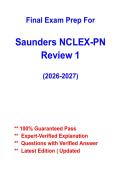 Saunders NCLEX-PN Review 1 &vert; Comprehensive Study Guide with Practice Questions and Answers &vert; Latest Update 2026&ndash;2027