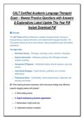 CALT Certified Academic Language Therapist&NewLine;Exam &ndash; Newest Practice Questions with Answers&NewLine;& Explanations Latest Update This Year Pdf&NewLine;Instant Download Pdf&NewLine;