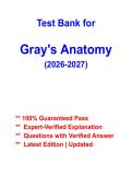 Gray's Anatomy Test Bank &vert; Comprehensive Practice Questions with Correct Answers &vert; Latest Update 2026&ndash;2027