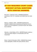 AP GOV REQUIRED COURT CASES &NewLine;2026&sol;2027 ACTUAL QUESTIONS &NewLine;WITH VERIFIED ANSWERS&period; 