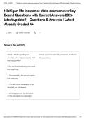 Michigan life insurance state exam answer key Exam &vert; Questions with Correct Answers 2026 latest update&excl;&excl; - Questions & Answers &vert; Latest Already Graded A&plus;&NewLine;&NewLine;