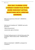 POS 2041 FLORIDA CIVIC &NewLine;LITERACY EXAM FCLE STUDY &NewLine;GUIDE 2026&sol;2027 ACTUAL &NewLine;QUESTIONS WITH VERIFIED &NewLine;ANSWERS&period;