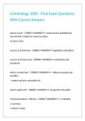 Criminology 1000 - Final Exam Questions With Correct Answers