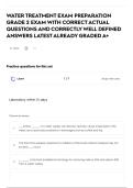 WATER TREATMENT EXAM PREPARATION GRADE 2 EXAM WITH CORRECT ACTUAL QUESTIONS AND CORRECTLY WELL DEFINED ANSWERS LATEST ALREADY GRADED A&plus;