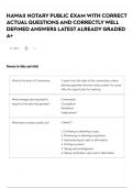 HAWAII NOTARY PUBLIC EXAM WITH CORRECT ACTUAL QUESTIONS AND CORRECTLY WELL DEFINED ANSWERS LATEST ALREADY GRADED A&plus;
