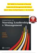 TEST BANK FOR Essentials of Nursing &NewLine;Leadership & Management 8th Edition &NewLine;Sally A&period; Weiss&comma; Verified Chapters 1 - 16&comma; COMPLETEEXAM&vert;2026&vert;QUESTIONS AND ANSWERS&period;&period;&period;