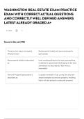 WASHINGTON REAL ESTATE EXAM PRACTICE EXAM WITH CORRECT ACTUAL QUESTIONS AND CORRECTLY WELL DEFINED ANSWERS LATEST ALREADY GRADED A&plus;