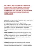 FALL SEMESTER CERTIFIED FLORIDA CHILD WELFARE CASE MANAGER QUESTIONS AND ANSWERS &vert; FLORIDA CHILD WELFARE CASE MANAGER CERTIFICATION EXAM PREP&comma; COMPREHENSIVE STUDY GUIDE&comma; PRACTICE EXAM&comma; TEST BANK&comma; CHILD PROTECTION QUESTIONS COMPLETE WITH 100&percnt; VERIFIED ANSW