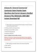 Arizona B-1 General Commercial &NewLine;Contractor Exam Practice Exam &NewLine;Questions And Correct Answers &lpar;Verified &NewLine;Answers&rpar; Plus Rationales 2026 Q&A &NewLine;Instant Download Pdf 