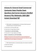 Arizona B-2 General Small Commercial &NewLine;Contractor Exam Practice Exam &NewLine;Questions And Correct Answers &lpar;Verified &NewLine;Answers&rpar; Plus Rationales 2026 Q&A &NewLine;Instant Download Pdf 
