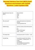Neonatal Intensive Care Unit &lpar;NICU&rpar; Exam&NewLine;Questions and Answers with Verified&NewLine;Solutions &vert; Latest Updated 2026