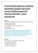 Private Pesticide Applicator Certification &NewLine;Examination Questions And Correct &NewLine;Answers &lpar;Verified Answers&rpar; Plus &NewLine;Rationales 2026 Q&A &vert; Instant &NewLine;Download Pdf