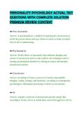 PERSONALITY PSYCHOLOGY ACTUAL TEST &NewLine;QUESTIONS WITH COMPLETE SOLUTION &NewLine;PREMIUM REVIEW CONTENT