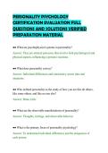 PERSONALITY PSYCHOLOGY &NewLine;CERTIFICATION EVALUATION FULL &NewLine;QUESTIONS AND SOLUTIONS VERIFIED &NewLine;PREPARATION MATERIAL 