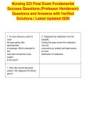Nursing 223 Final Exam Fundamental&NewLine;Success Questions &lpar;Professor Henderson&rpar;&NewLine;Questions and Answers with Verified&NewLine;Solutions &vert; Latest Updated 2026